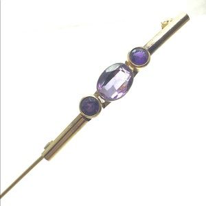 Estate oval lavender cz brooch pins gold plated.